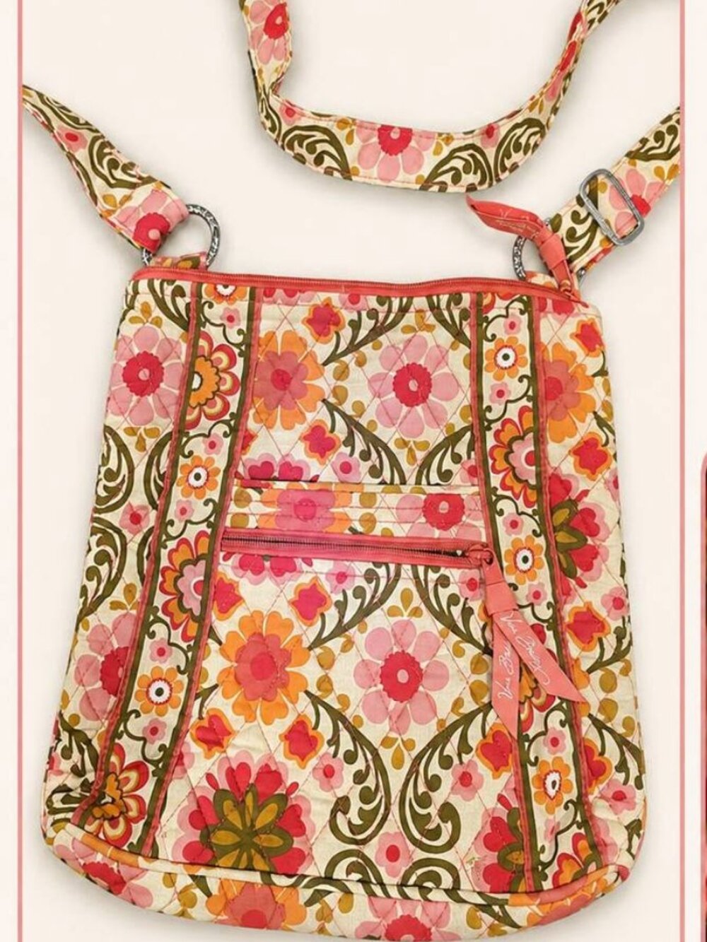 Vera Bradley Floral Large Crossbody Bag Pink Orange Green Quilted